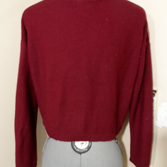 FOREVER21 Sweater Top S Burgundy crochet Crop Ribbed knit Crew neck Fall Basics - Picture 4 of 6